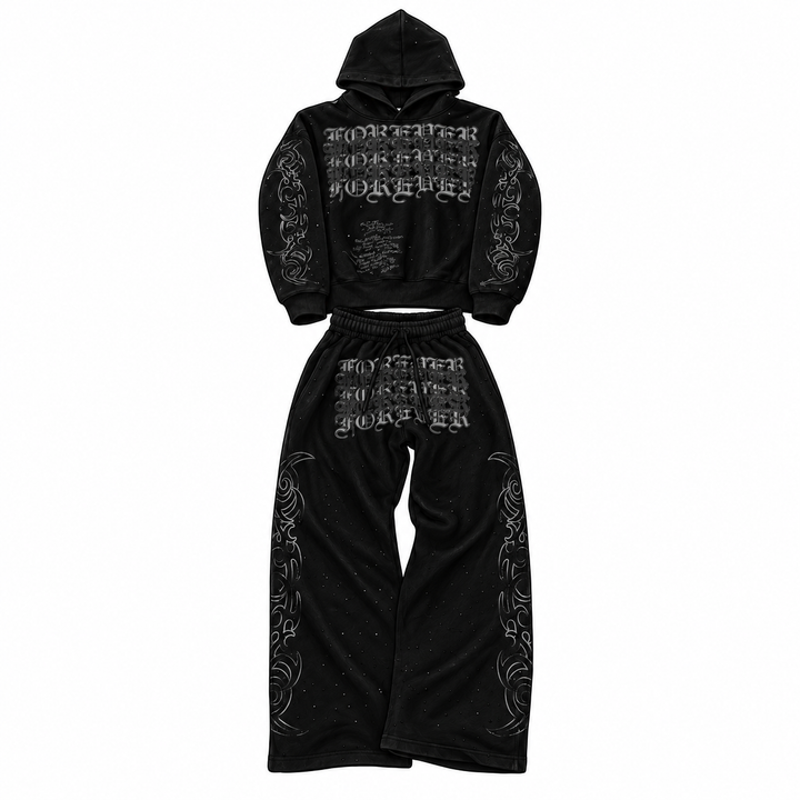 Dark “stardust” sweatsuit sketch mockup