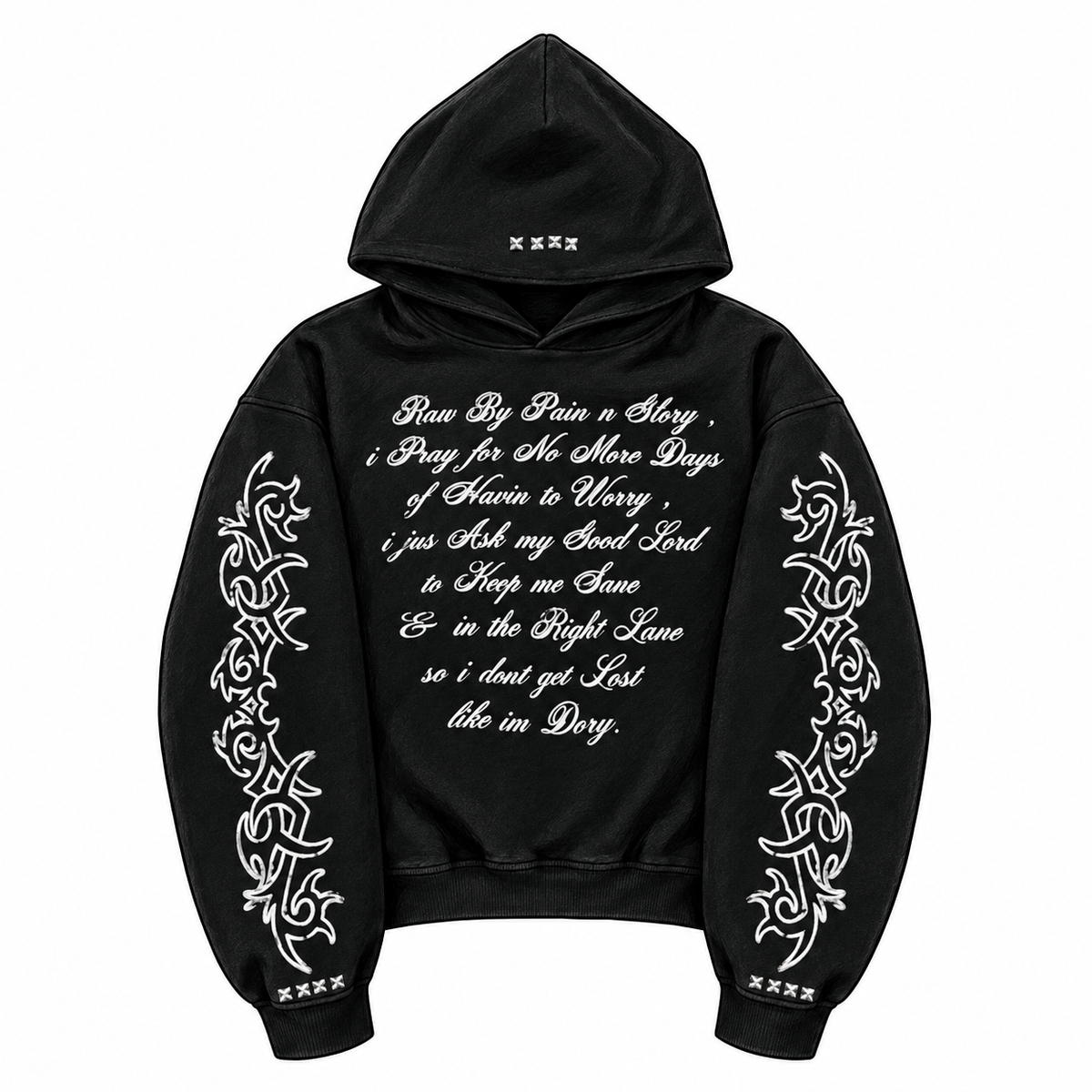 POETRY HOODIE — front sketch mockup