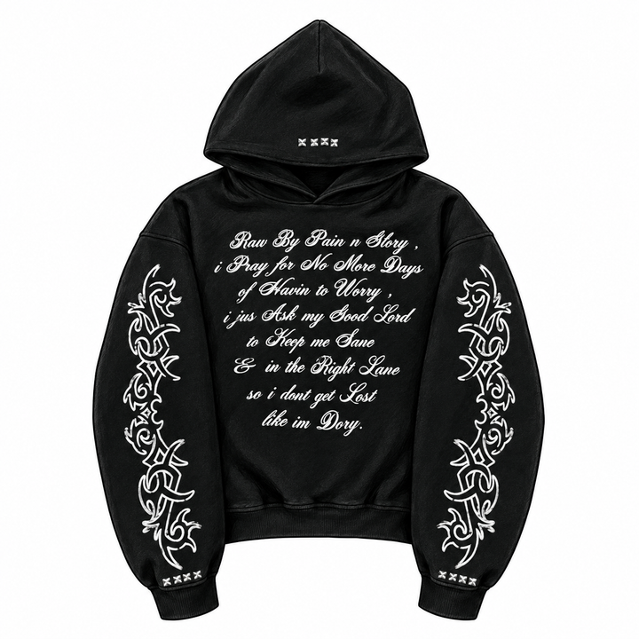 POETRY HOODIE — front sketch mockup