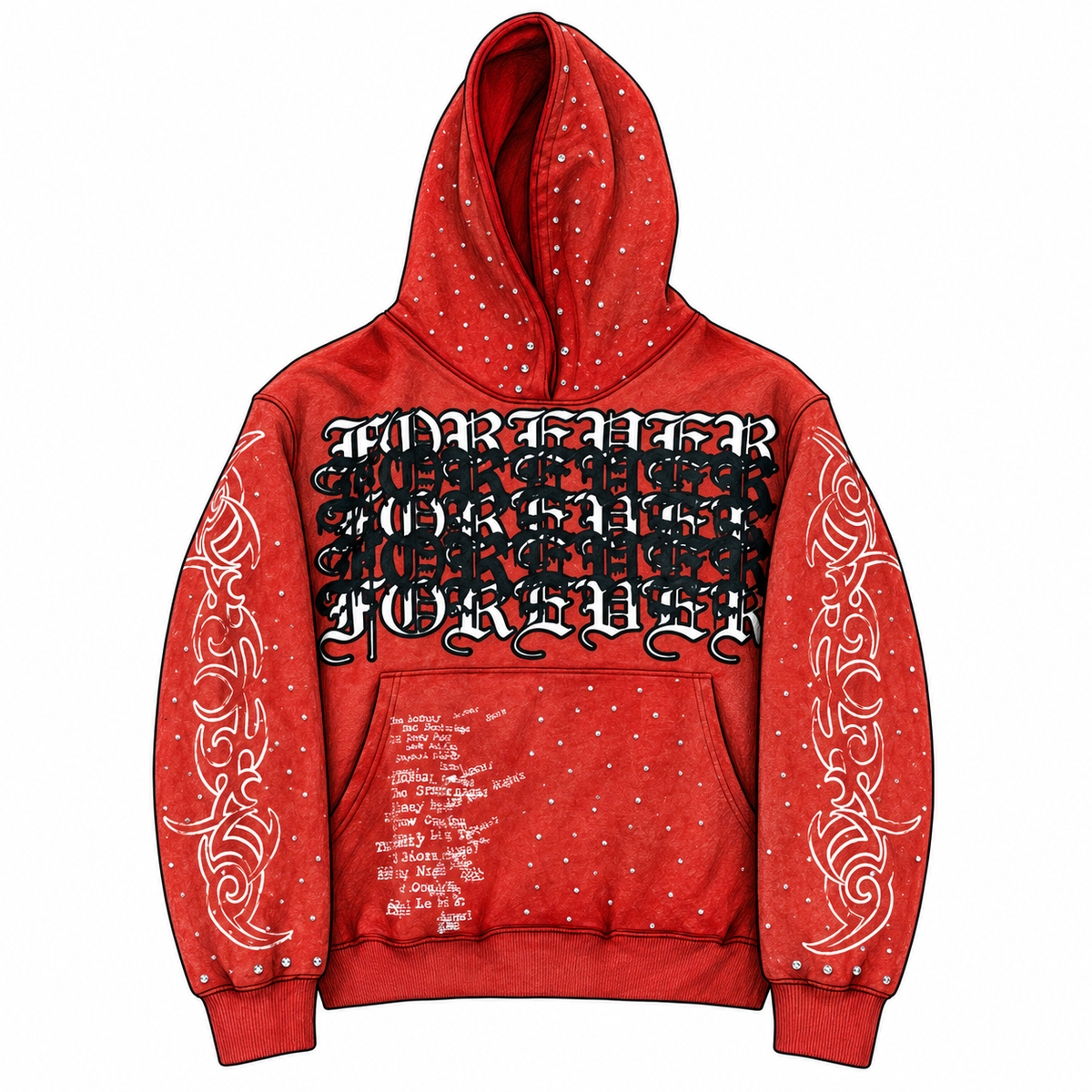RED STARDUST HOODIE — front sketch mockup
